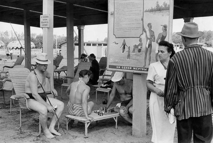 Отдыхающие в Серебряном бору. СССР, Москва, 1954 год.