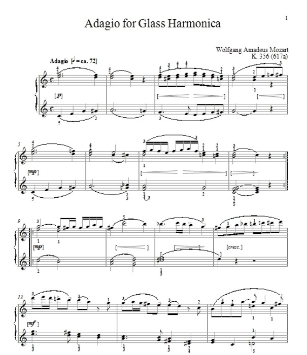 Ноты произведения Моцарта «Адажио для стеклянной гармоники до мажор». /Фото: musicaneo.com