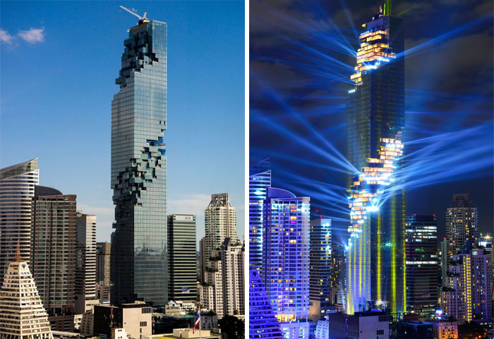 Особенно эффектно небоскреб MahaNakhon выглядит ночью (Бангкок, Таиланд). | Фото: humor.fm.