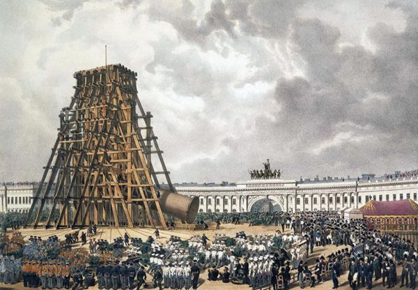 Подъем Александровской колонны.Бишебуа Л. П.-А. , Байо А. Ж.-Б
